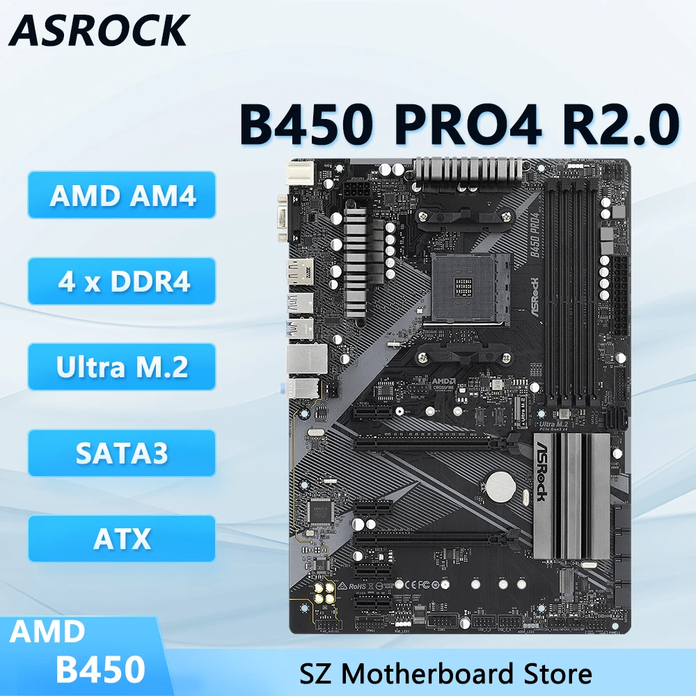 B450 AM4 placa mãe B450 Pro4 R2.0 placa-mãe CPU Suporte Ryzen 5 5600 7 5700X 5800X 9 5900X memória ramDDR4 128GB Ultra M.2 ATX