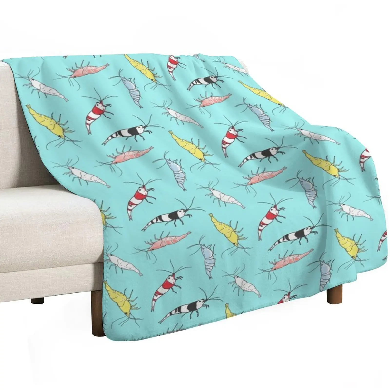Fancy Ornamental Aquarium Shrimp on Blue Background Throw Blanket warm winter Nap Soft Big Blankets