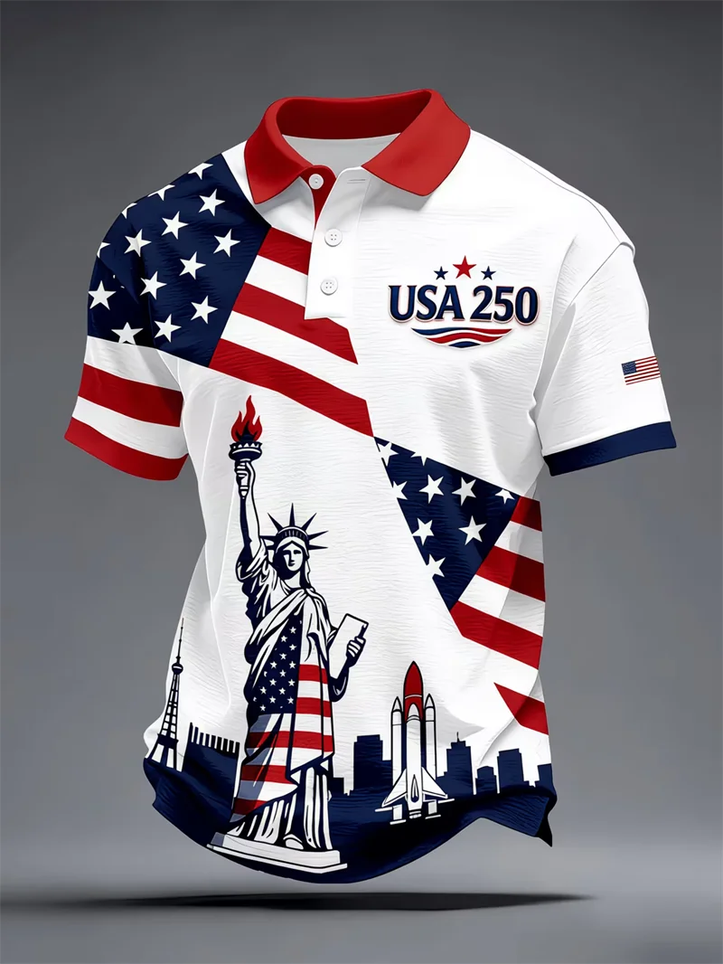 Herren Damen USA 250 Freiheitsstatue Print Paar-Poloshirt Amerikanische Flagge Patriotische Freizeit-Sportbekleidung für den Unabhängigkeitstag Polo – Detail 4