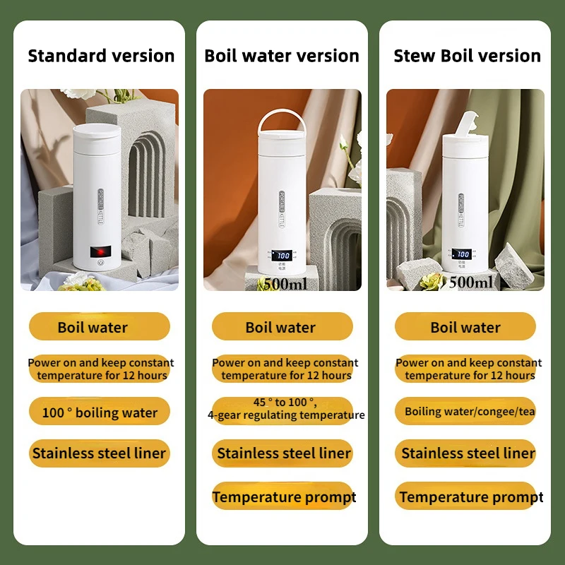 غلاية كهربائية محمولة 110 فولت/220 فولت كوب ماء مغلي إبريق شاي ذكي وعاء حراري تعديل درجة الحرارة غلاية كوب تسخين للسفر 500 مللي