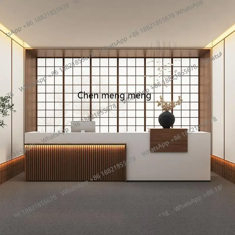 Chinese simple retro solid wood front desk B & B tea house reception desk beauty salon health center checkout page