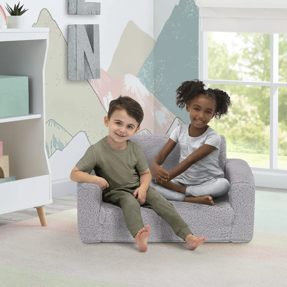 Cozee Flip-Out Sherpa 2-in-1 Convertible Sofa to Lounger for Kids, Grey