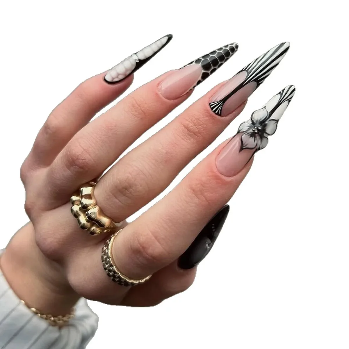 

2026 New Minimalist European and American Style Nail Art False Nail Stickers, Hot Girl Classic French Long Pointed Nail Tips