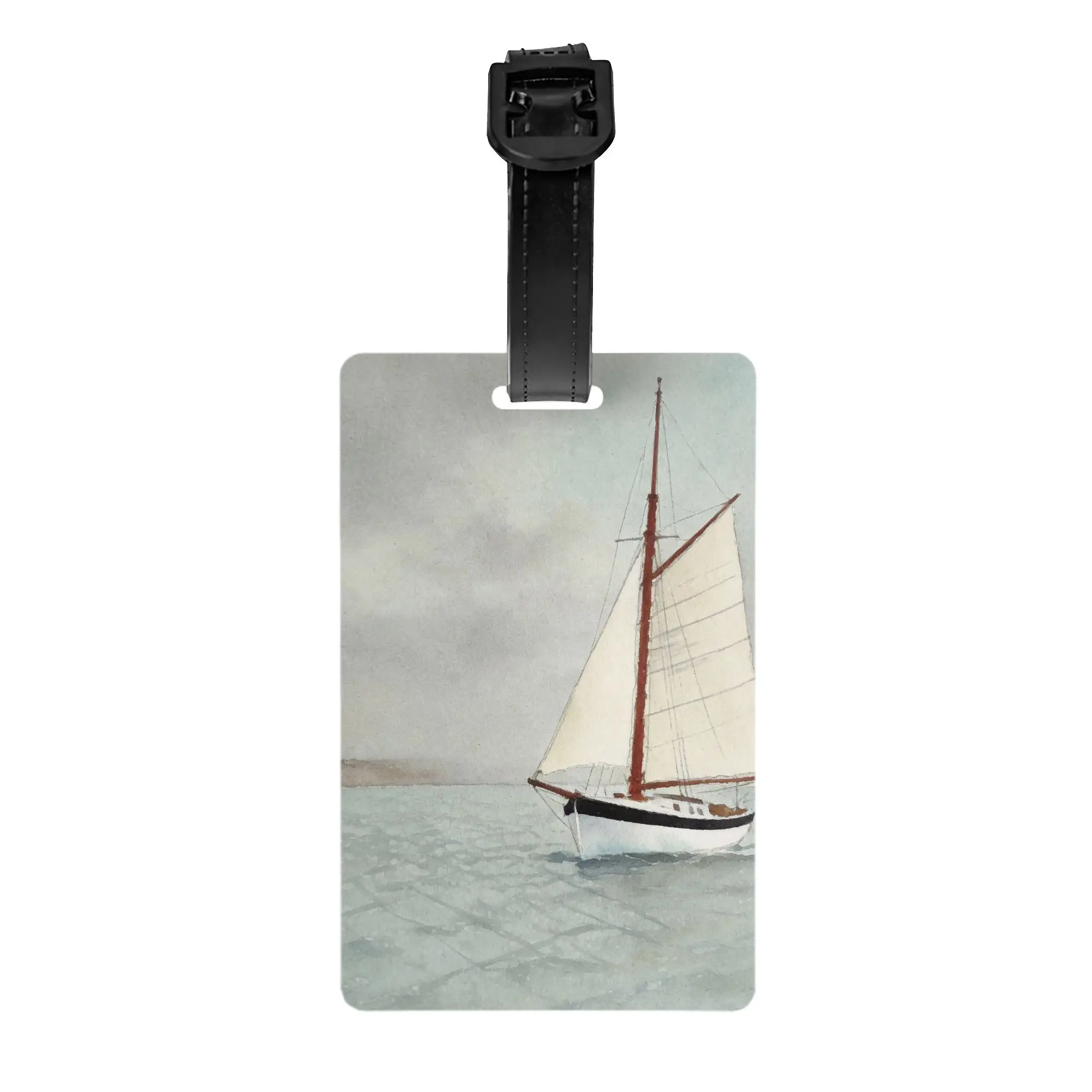 Nautical Sailboat Watercolor Luggage Tag Retro Sea Ocean Sailing Ship Landscape Print Suitcase Baggage Name ID Tag Travel Trip