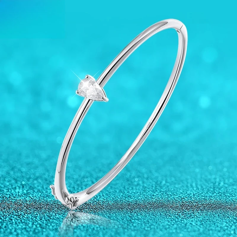 1CT Pear Cut Certified Moissanite Bangles for Women 100% S925 Solid Stering Silver Lab Diamond Bracelets Birthday Gift Jewelry