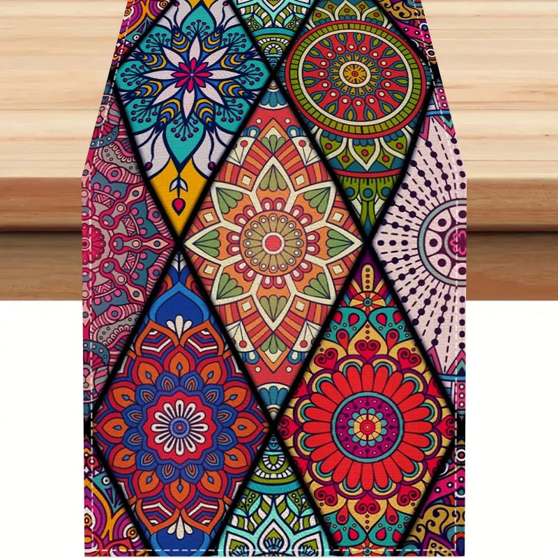 VIKAMA Mandala-Kunst-Tischdecke im Bohemian-Stil, Leinen-Tischläufer, Retro- und schlichtes Design, Tischdekoration, Couchtisch-Dekoration