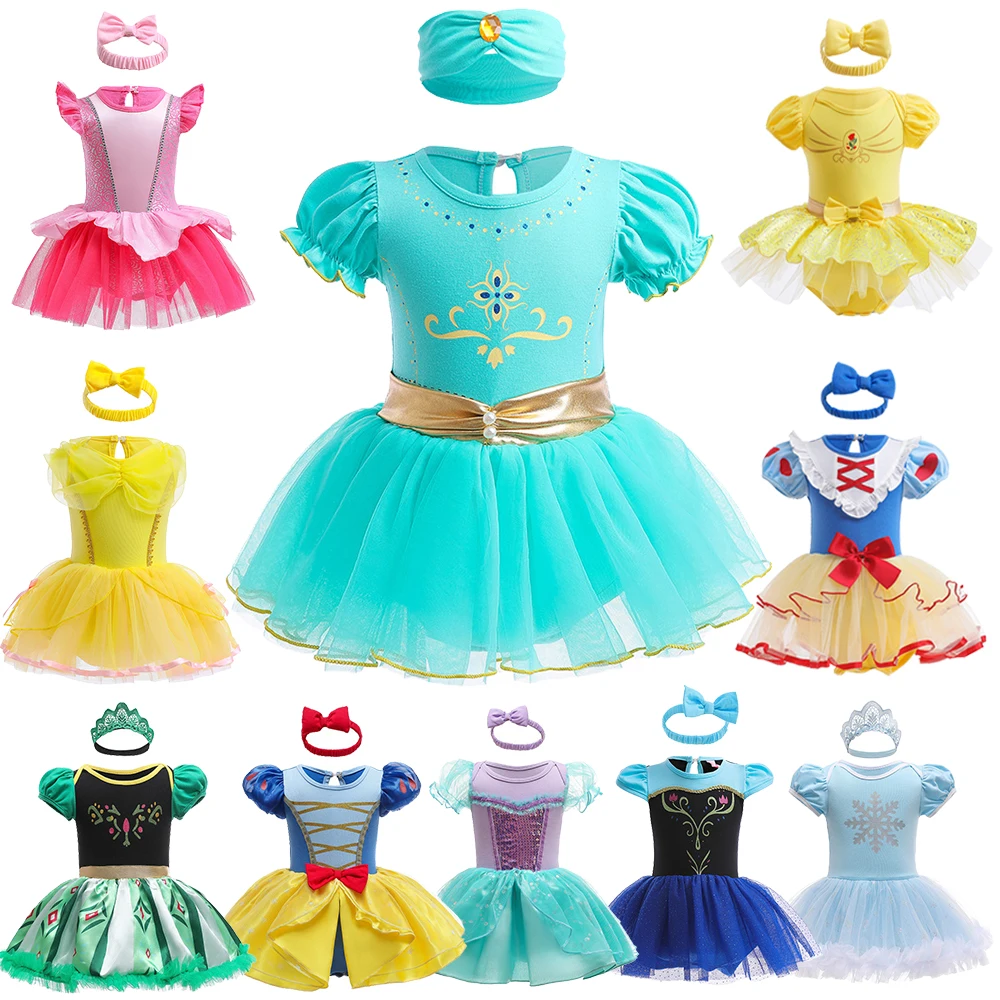 

Halloween Baby Girls Princess Cosplay Costume Boutique Birthday Toddler Fancy Fairy Jumpsuit Jasmine Ariel Rompers Lace Headband