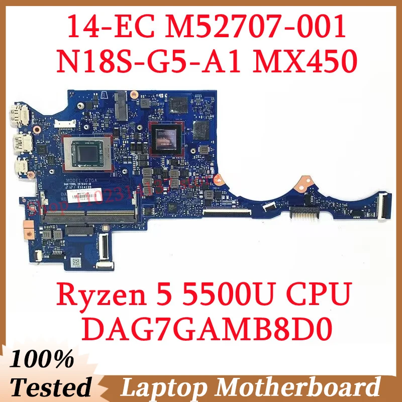 For HP 14-EC M52707-001 M52707-501 M52707-601 With Ryzen 5 5500U CPU DAG7GAMB8D0 Laptop Motherboard N18S-G5-A1 MX450 100% Tested