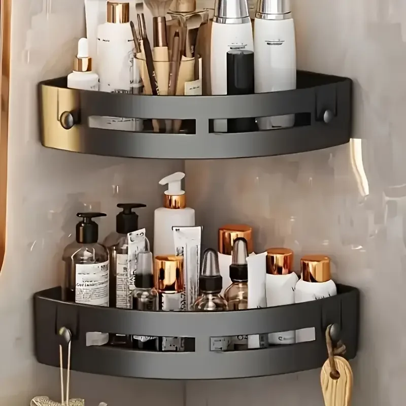 20-Slot Wall-Mounted Bathroom Organizer Rack with Hooks for Robes & Towels – Durable Plastic Storage Shelf for Shampoo, Soap