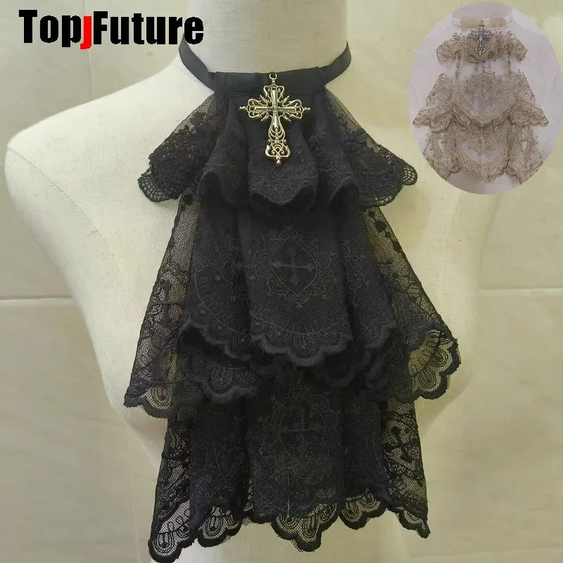 Elegant Women Royal Court Halloween Drool Bib Lolita Retro Lace Bow Tie Bow Tie Punk Y2K Girl Necktie Cosplay Goth Tie Collar