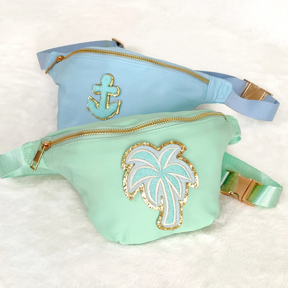 

Mint Blue Children's Small Waist Bag Zipper Waterproof Large Girls Nylon Fanny Bag Waist Fanny Pack Crossbody Bum Bag