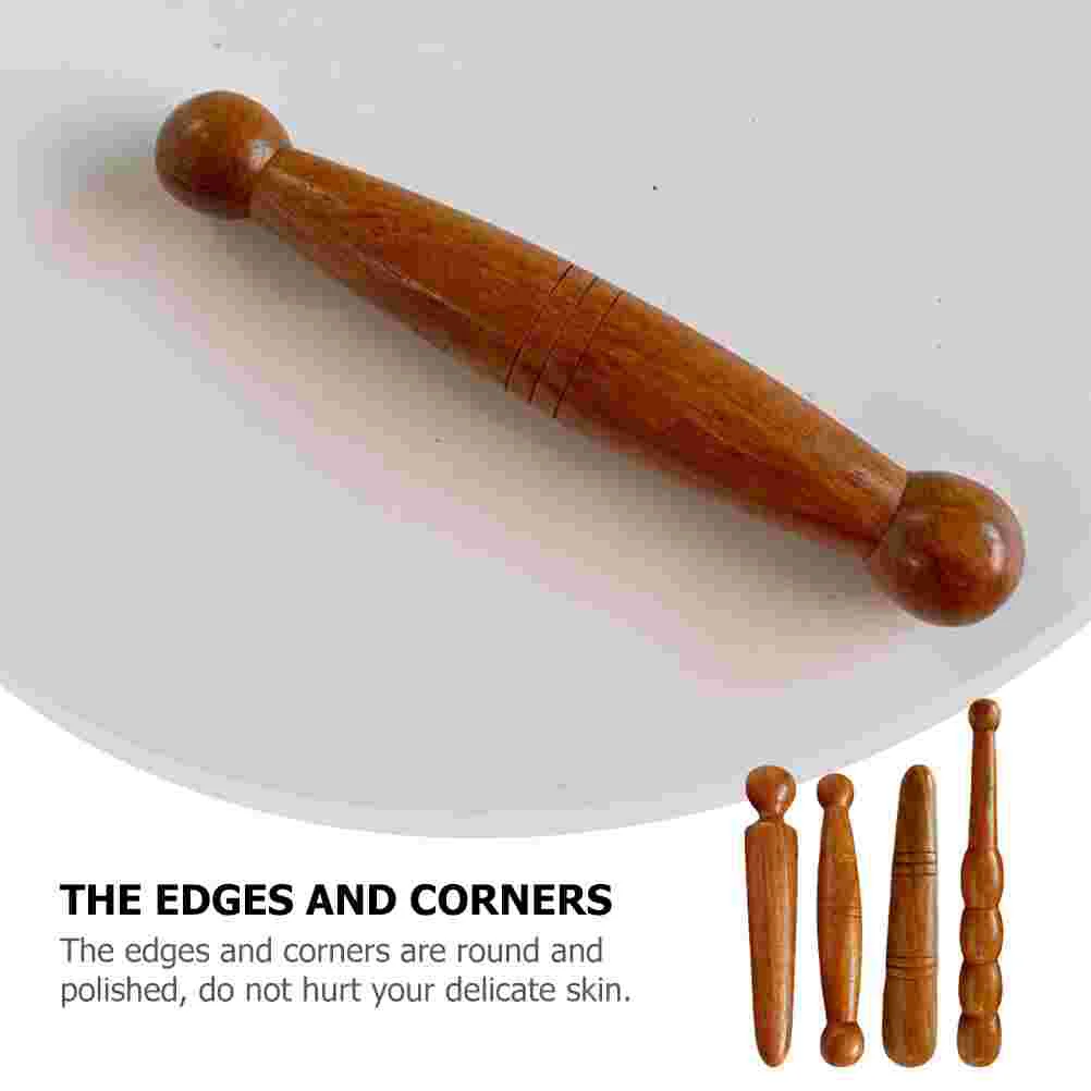 4 Pcs Foot Massage Stick Wooden Rod Professional Pelma Massager Scraping Face Home Massaging Device Acupoint Red Pear