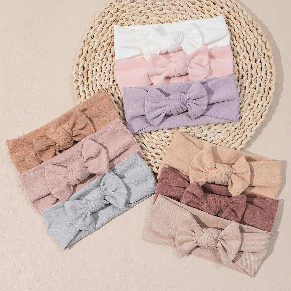 

Детская мягкая повязка на голову, однотонная повязка для волос с бантом для детей, эластичный нейлоновый тюрбан для девочек, детские головные уборы, аксессуары для волос для новорожденных