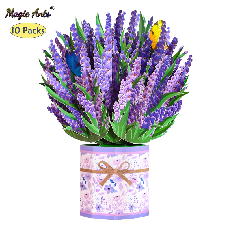 

10 Pack 3D lavender Flower Bouquet Pop Up Card Home Decoration for Mothers Day Birthday Greeting Cards for Mom Wife Anniversary