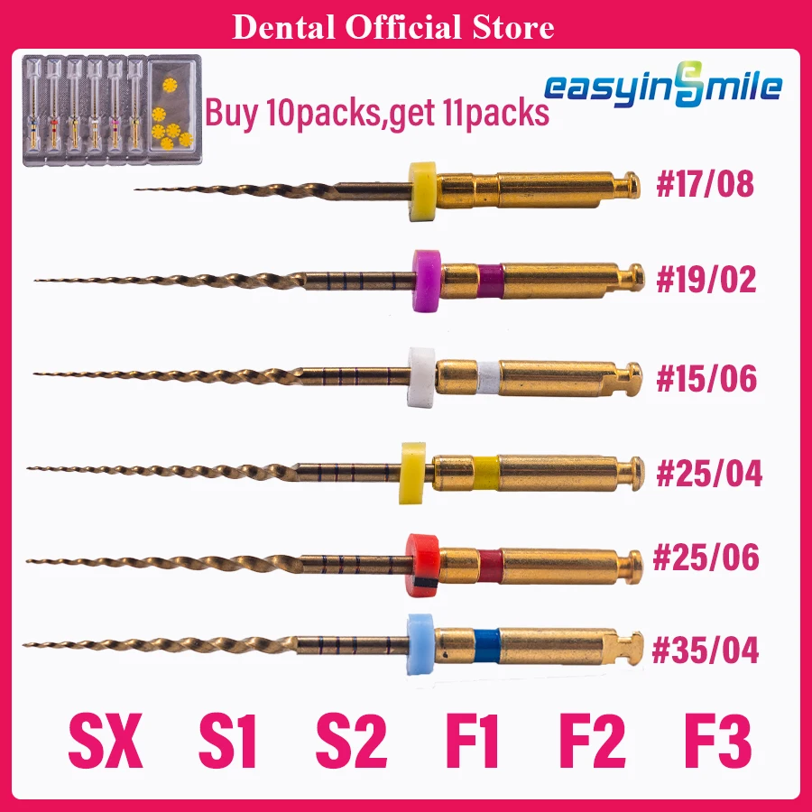 6Pcs EASYINSMILE X-Pro Gold Taper Niti Super Rotary Endodontic Root Canal Files 21 25 31MM SX S1 S2 F1 F2 F3 For Dental Motor