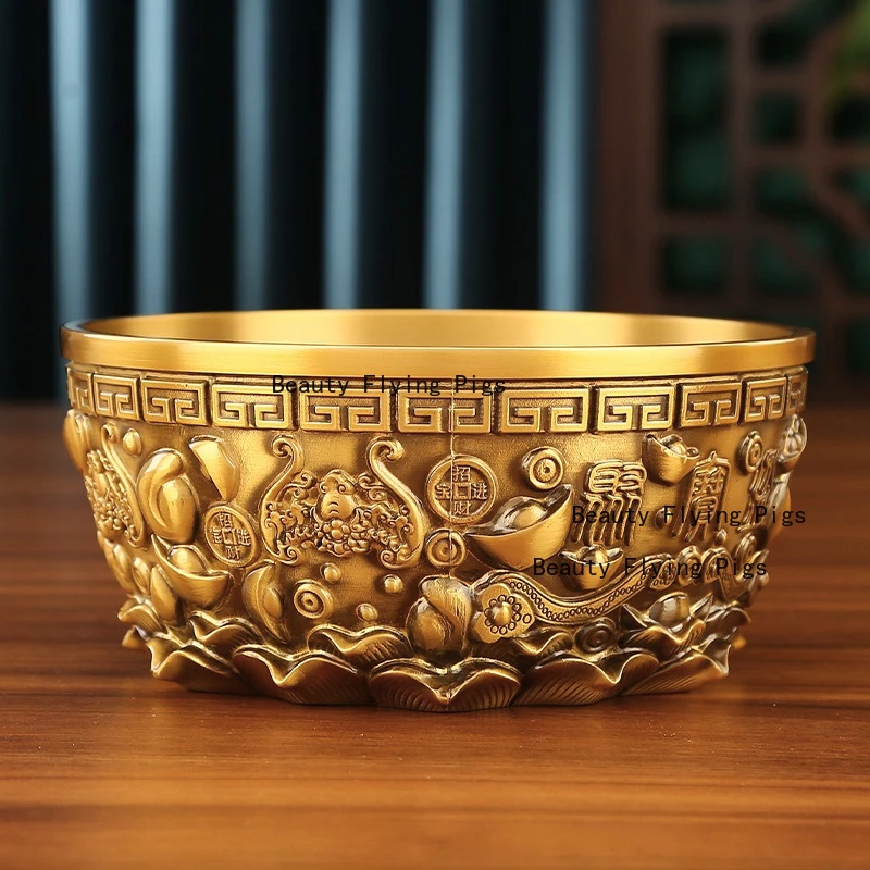 1pc Metal Treasure Pot Ornament Metal Wealth Attracting Ornaments Temple Sacrificial Supplies Home Decoration Chinese Style
