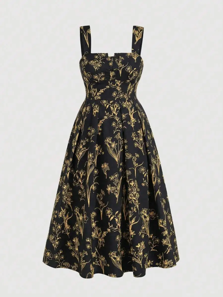 Elegante Vestido Camisero con Estampado Floral y Corte en A para Mujer, Verano, Playa, Vacaciones, Estilo Boho