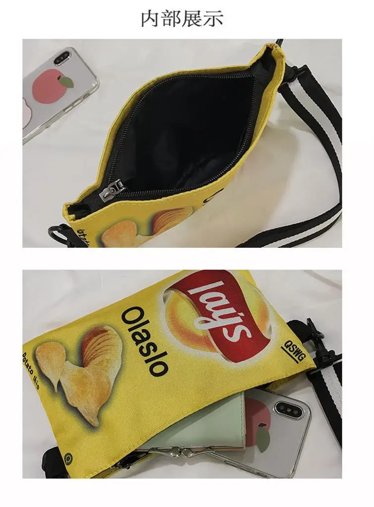 Umhängetasche mit Kartoffelchips-Snack-Muster, Damenversion, kleine einzelne Umhängetasche, lustige Umschlagtasche für Frauen und Mädchen, Handytasche – Detail 14