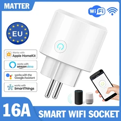 Matter WiFi Smart Power Plug 16A EU Socket Smart Home Apple Homekit Smartthings Remote Control Timing Via Alexa Google Assisant