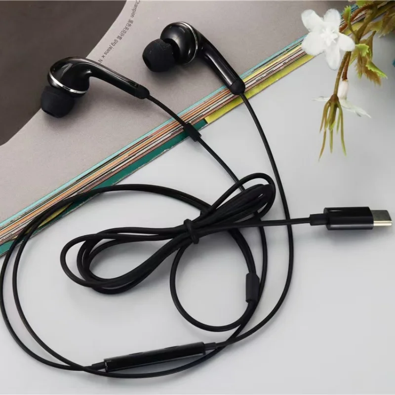 유형 C 헤드셋 스테레오 음악 이어 버드 유선 헤드폰 (삼성 Galaxy S23 S22 S21 Ultra S20 Note 10 for huawei phone 용 마이크 포함)