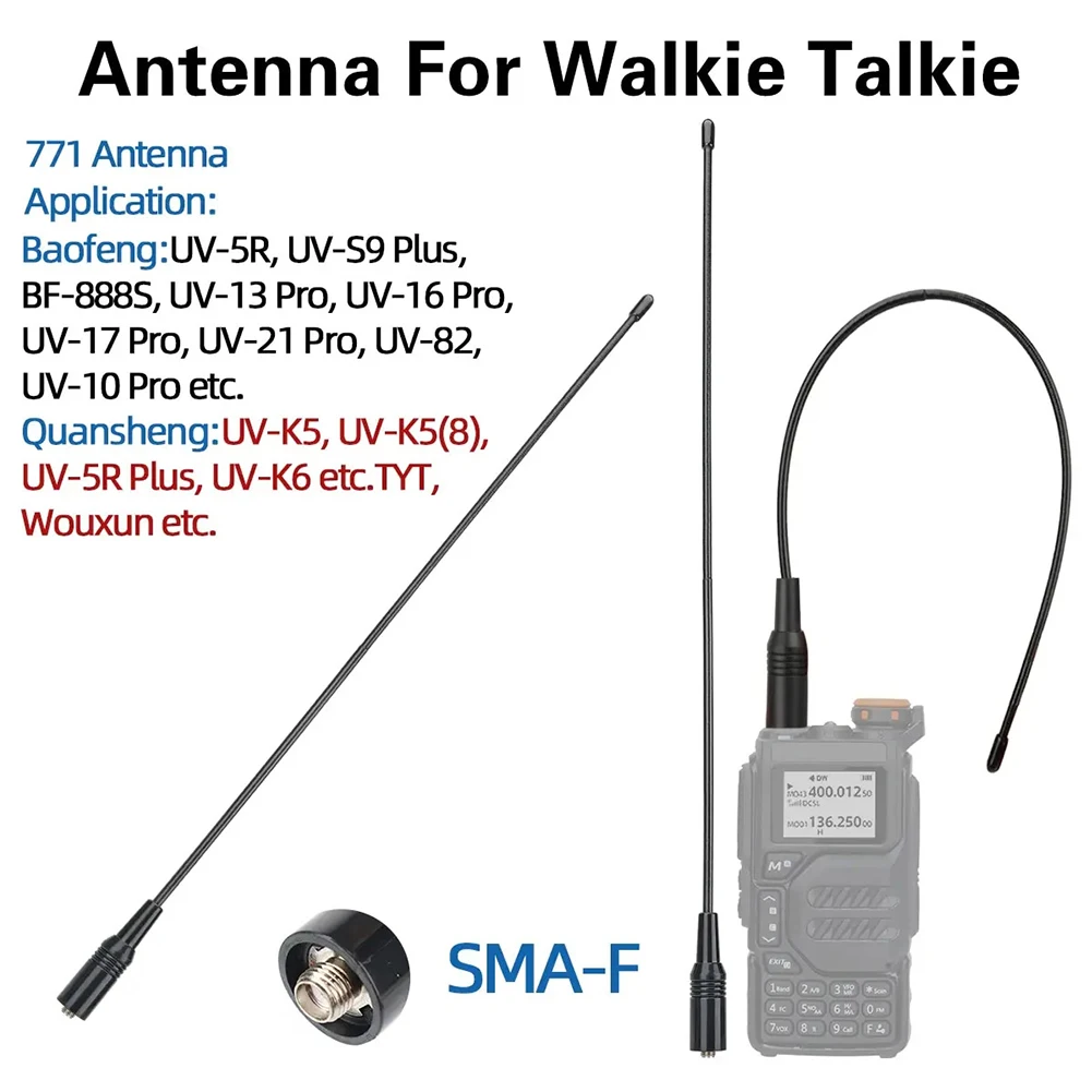 Antena flexível UHF para Baofeng, antena de alto ganho, banda larga dupla, SMA fêmea, Walkie Talkie, UHF, UV-5R, BF-888S, UV-82, NA-771, 144, 430MHz