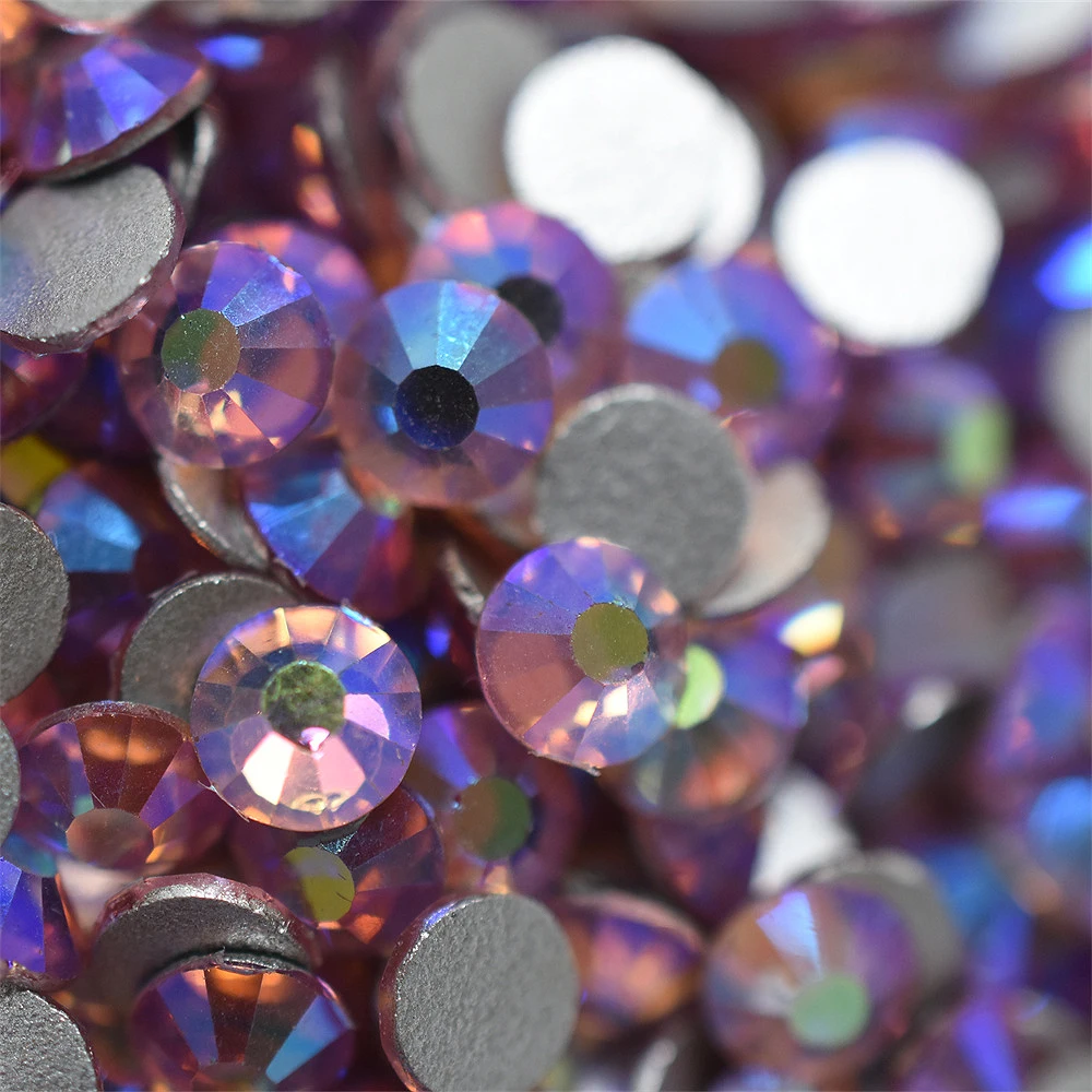 SS3-SS30 1440PCs Light Pink AB Glass 3D Nail Art Decorations Flatback Rhinestones Non HotFix Glue on Crystal Wedding Dress 066
