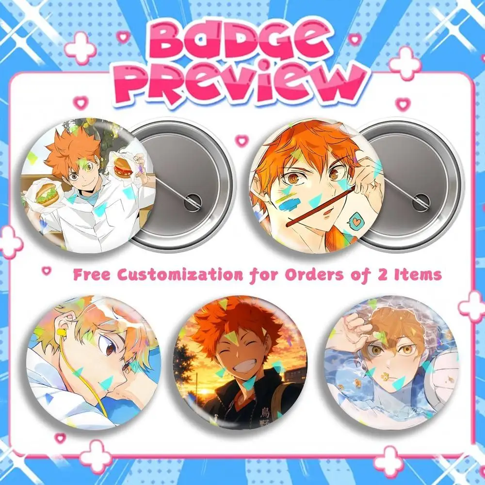 Sunshine Boy Shoyo Hinata H-Haikyu-u Round Brooch Pins, Personalized Badges With Broken Glass Design Fashion Accessory