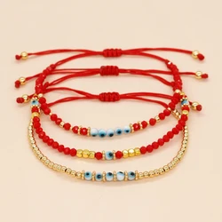 Go2Boho Lucky Crystal Eye Friendship Bracelet Golden Plated Beaded Charm Summer Jewelry Gift for Women Teen Girls