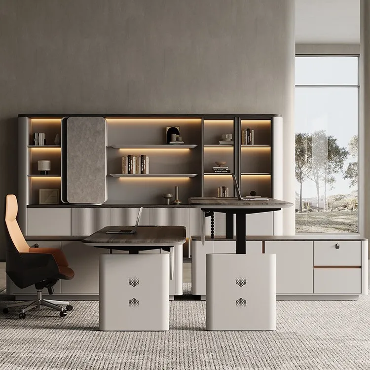 Electric Height Adjustable Executive Desk, Modern Office Desk with Motorized Lift System, Standing Desk for Manager, CEO Desk