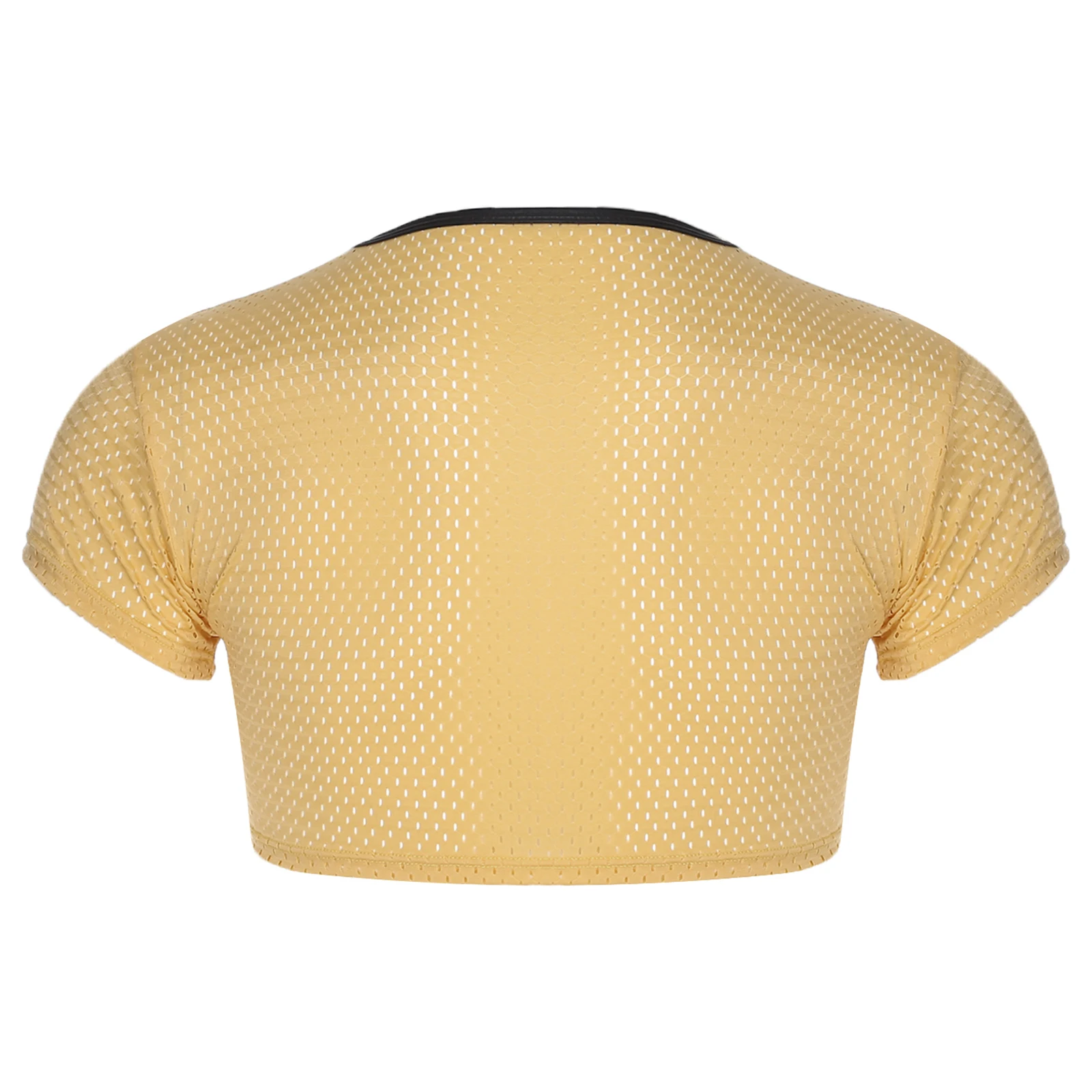 Top corto da uomo alla moda Camicette corte slim a maniche corte in mesh traspirante lucido metallizzato per la festa di ballo del club