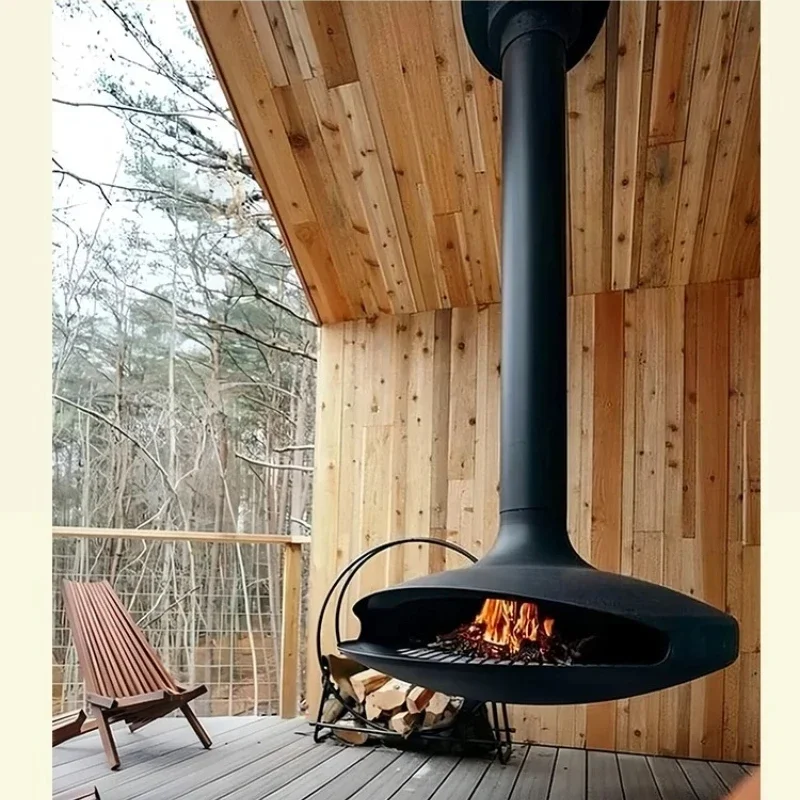 

A Suspension hanging fireplace firewood simulation flame villa decorative heating