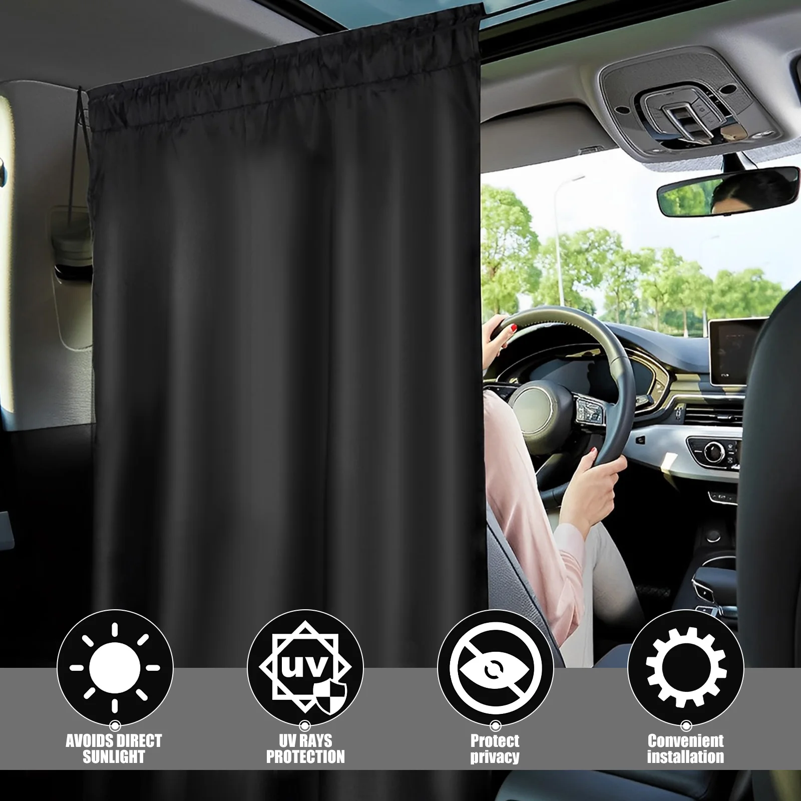 Sun Shade Car Privacy Curtains Car Divider Curtain Between Rear Seat Auto Blackout Curtains for Kids Baby Travel Nap Sleeping