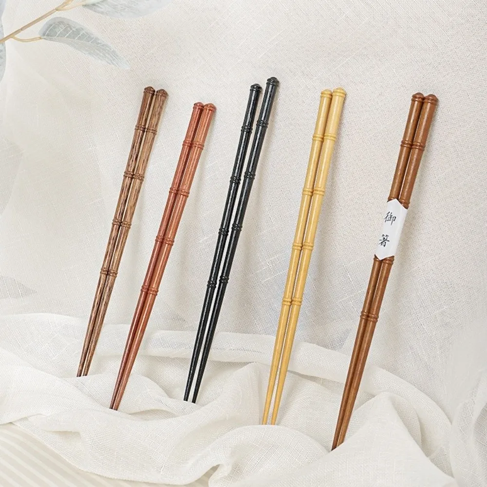 1 Pair High Quality Retro Wooden Chopsticks Japanese Style Handmade Sushi Chopsticks Bamboo Shape Solid Color Pointed Chopsticks