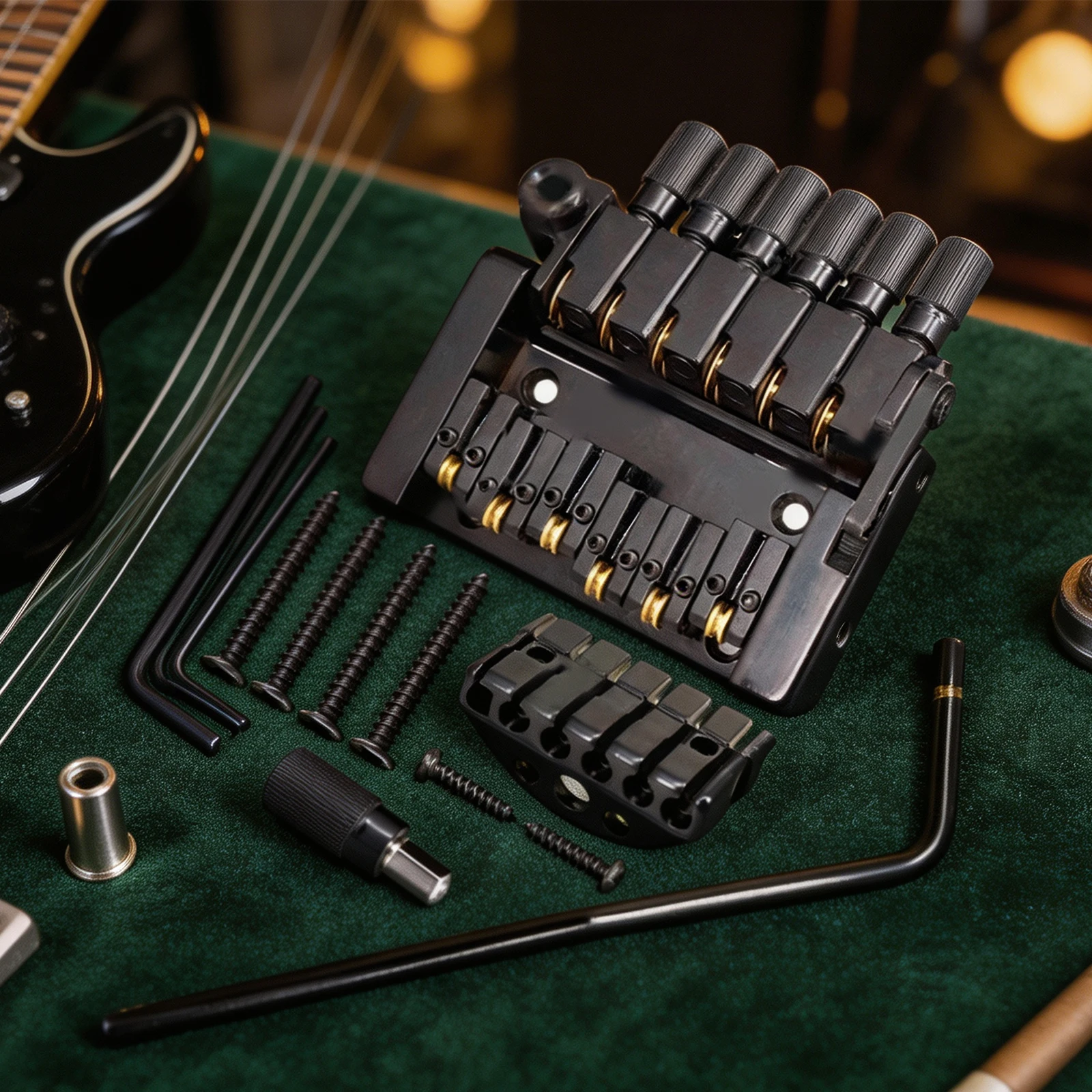 Achieve Great with 6 String Roller Saddle Tremolo for bridge Tailpiece for Headless For Electric Guitar in Metal Black