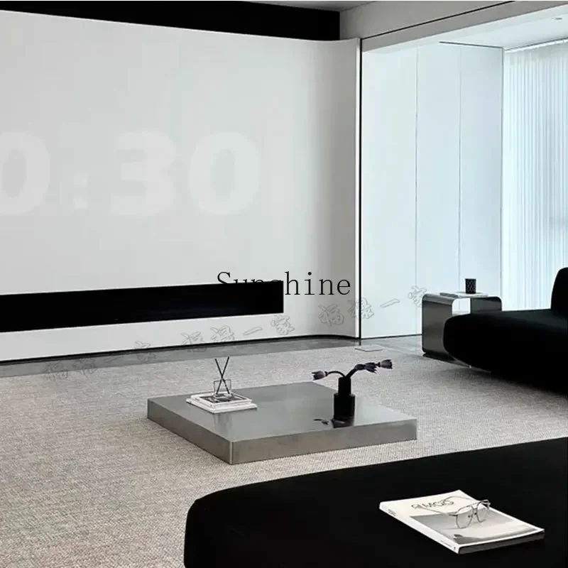 Brushed stainless steel Italian minimalist living room home light luxury coffee table modern simplicity fashion high senseYY