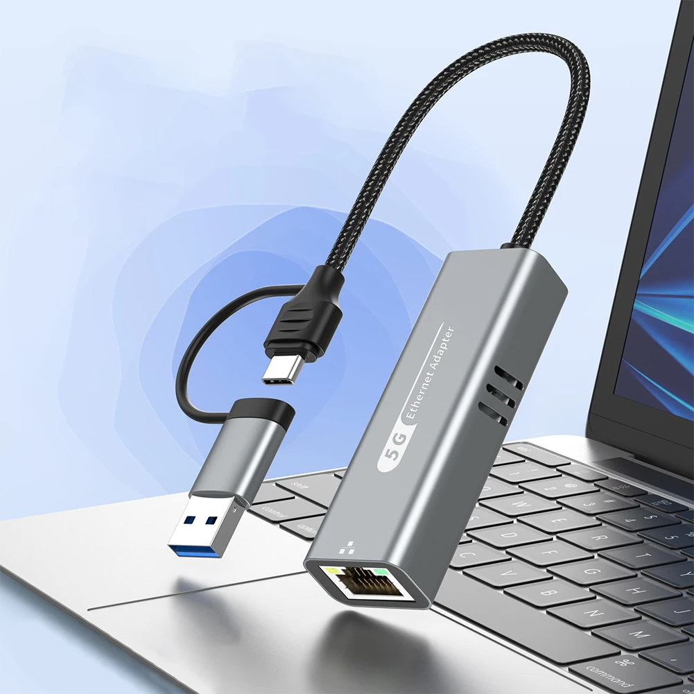 Адаптер USB/Type C к Ethernet 5000 Мбит/с Адаптер USB C к Ethernet Конвертер RJ45 к Ethernet типа C для Windows 10/11 и Mac OS