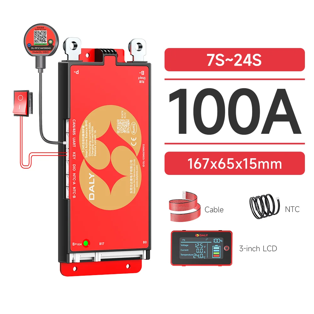 DALY Smart BMS 4S 8S 16S 40A 60A 100A 150A 200A 12V 24V 48V LiFePo4 1A Actieve Balancer BMS met LCD RS485 UART WIFI KEY