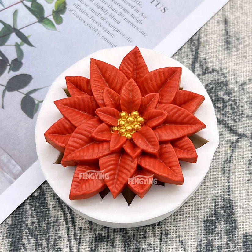 Poinsettia Christmas Flower Silicone Fondant Cake Chocolate Candy Jello Silicone Decorating Mould Tools