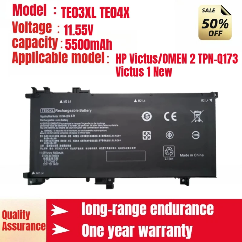 TE03XL TE04XL HP Laptop Battery for HP Victus/OMEN 2 TPN-Q173 Victus 1 New Large Capacity Battery 11.55V 5500mAh