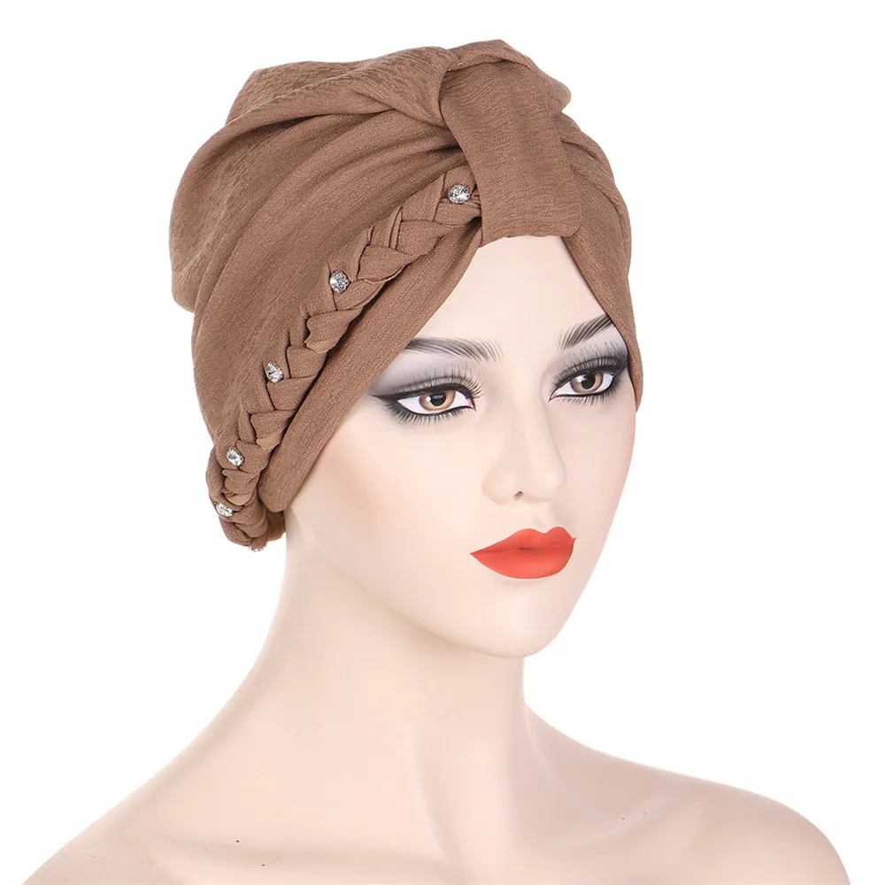 جديد إمرأة الماس السرطان قبعة الكيماوي قبعة مسلم الضفائر وشاح الرأس عمامة التفاف غطاء رمضان فقدان الشعر أغطية الرأس الإسلامية بونيه قبعة