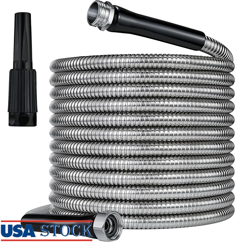 

100FT 304 Stainless Steel Expandable Garden Hose High Pressure Kink Resistant Flexible Nozzle Sprinkler Accessory Easy