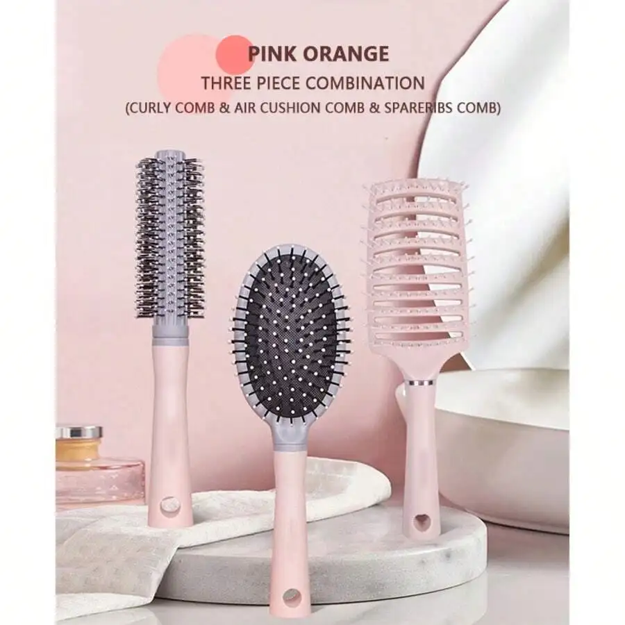 3-Piece Curly Hair Brush Set: Curling Comb, Air Cushion Comb & Spazeribs Comb For Women