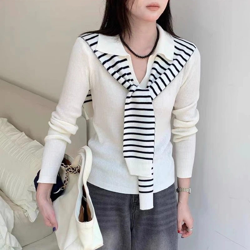 

Женский осенне-зимний вязаный свитер с шило-стойкой, воротником-стойкой, вышитым воротником, комплект из двух предметов, модный женский комплект...