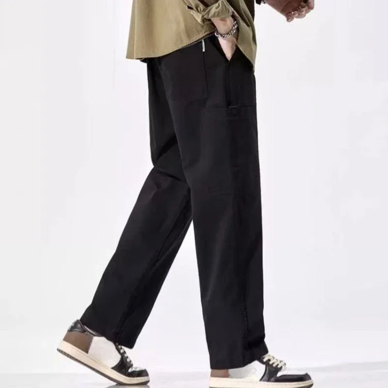 สีดํา Hip Hop กางเกงสําหรับชายฤดูใบไม้ร่วงฤดูหนาวตรงกางเกงลําลองแฟชั่นคุณภาพสูง Harajuku กางเกงหลวม Man
