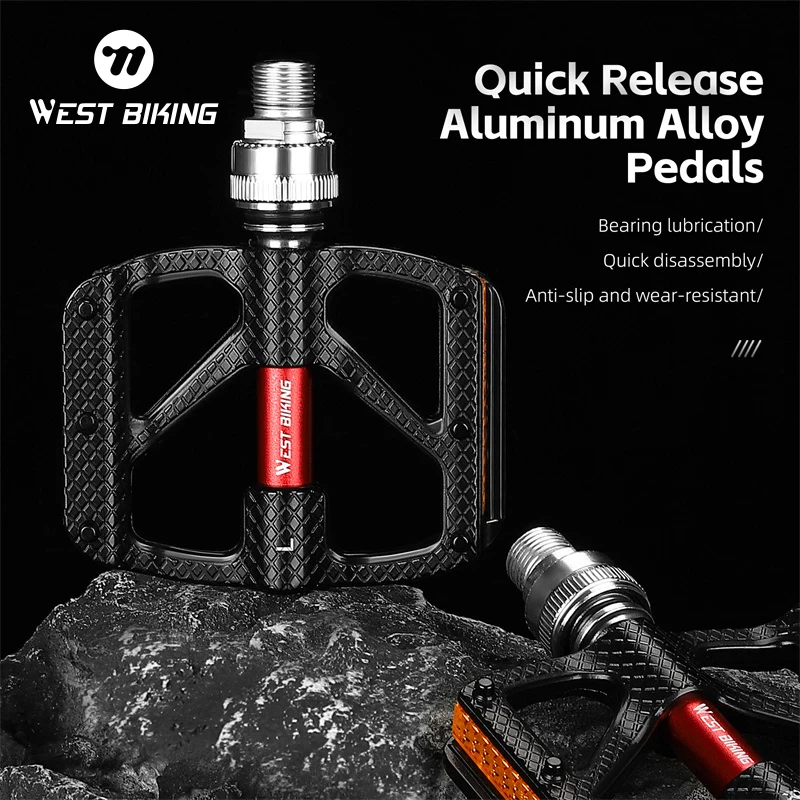 WEST BIKING Ultralight Aluminum Alloy Quick Release 3 Bearing Pedal Widened Anti-slip MTB Road Bike Pedal Bicycle Accessories