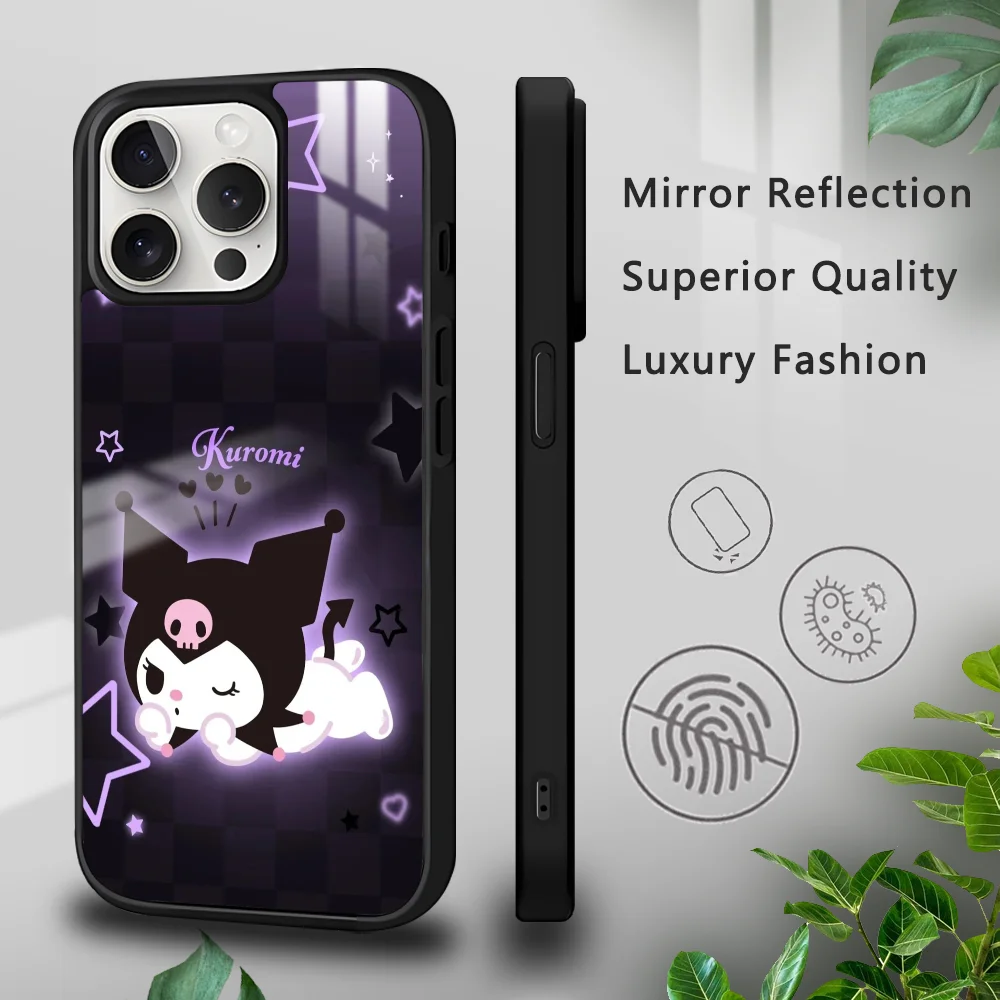 MINISO Sanrio Cute Kuromi Phone Case For iPhone 16 15 14 13 12 11 Pro Xs Max Mini Plus Celulares Hard Funda