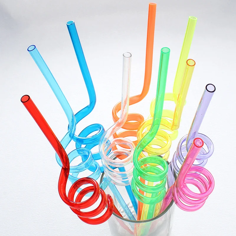 8pcs 26cm Multicolor Plastic Helical Drinking Straws Food Grade Reusable Eco Straw Kids Birthday Party Decorations Supplies