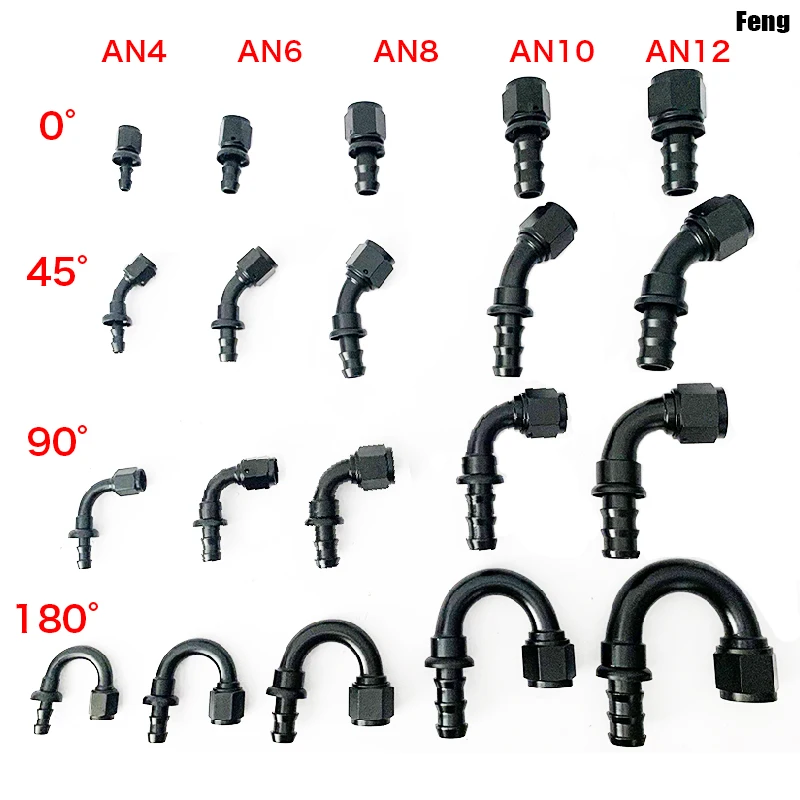 

1Pc Black AN4 AN6 AN8 AN10 AN12 Push-on Hose End Fittings Fuel Oil Cooler Hose Fitting 0 45 90 180 Degree Connection Adapter