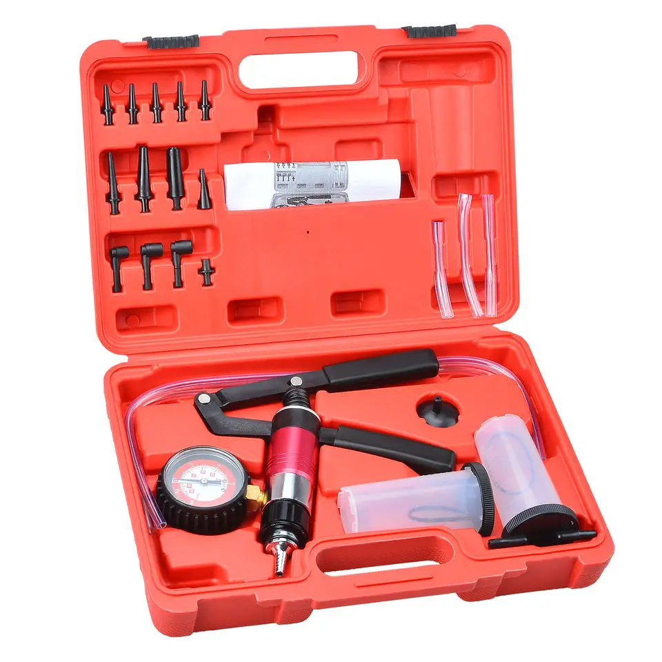 

21PCS Hand Held Vacuum Pistol Pump Tester Kit Brake Fluid Bleeder Bleeding Kit for Motorcycle Car Truck