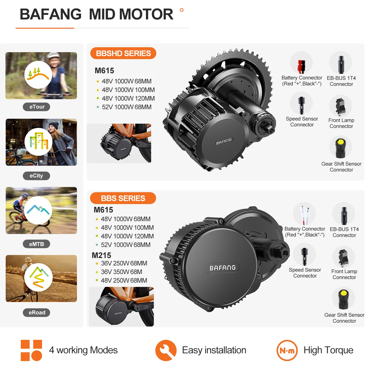 Bafang Engine 250W 350W 500W 750W 1000W Motor Kit 36V 48V 52V Mid Drive Electric Bike Conversion Kits 8fun BBS01B BBS02B BBSHD